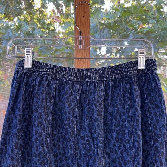 Studio West Women's Vintage Leopard Print Blue Denim Midi Skirt Size S - Picture 5 of 7